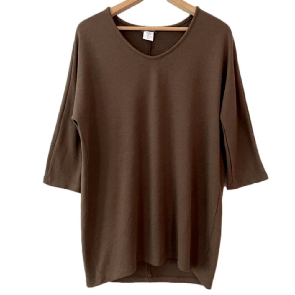 New Kim & Co Brown Soft Knit 3/4 Sleeve Top- Size Small (bin 1P)
